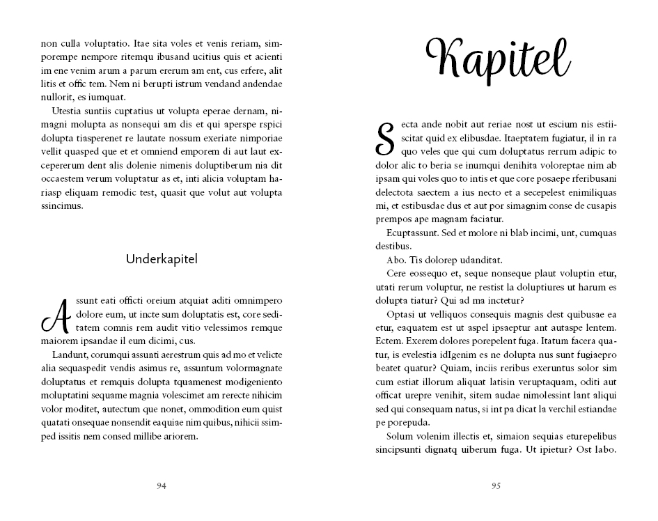 Exempel kapitel numrerad design kärleksroman variant modern