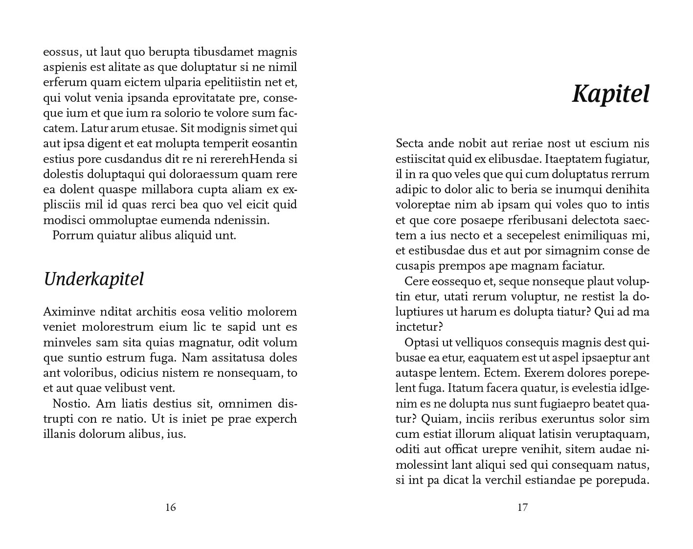 Exempel underkapitel design skönlitteratur special variant klassisk