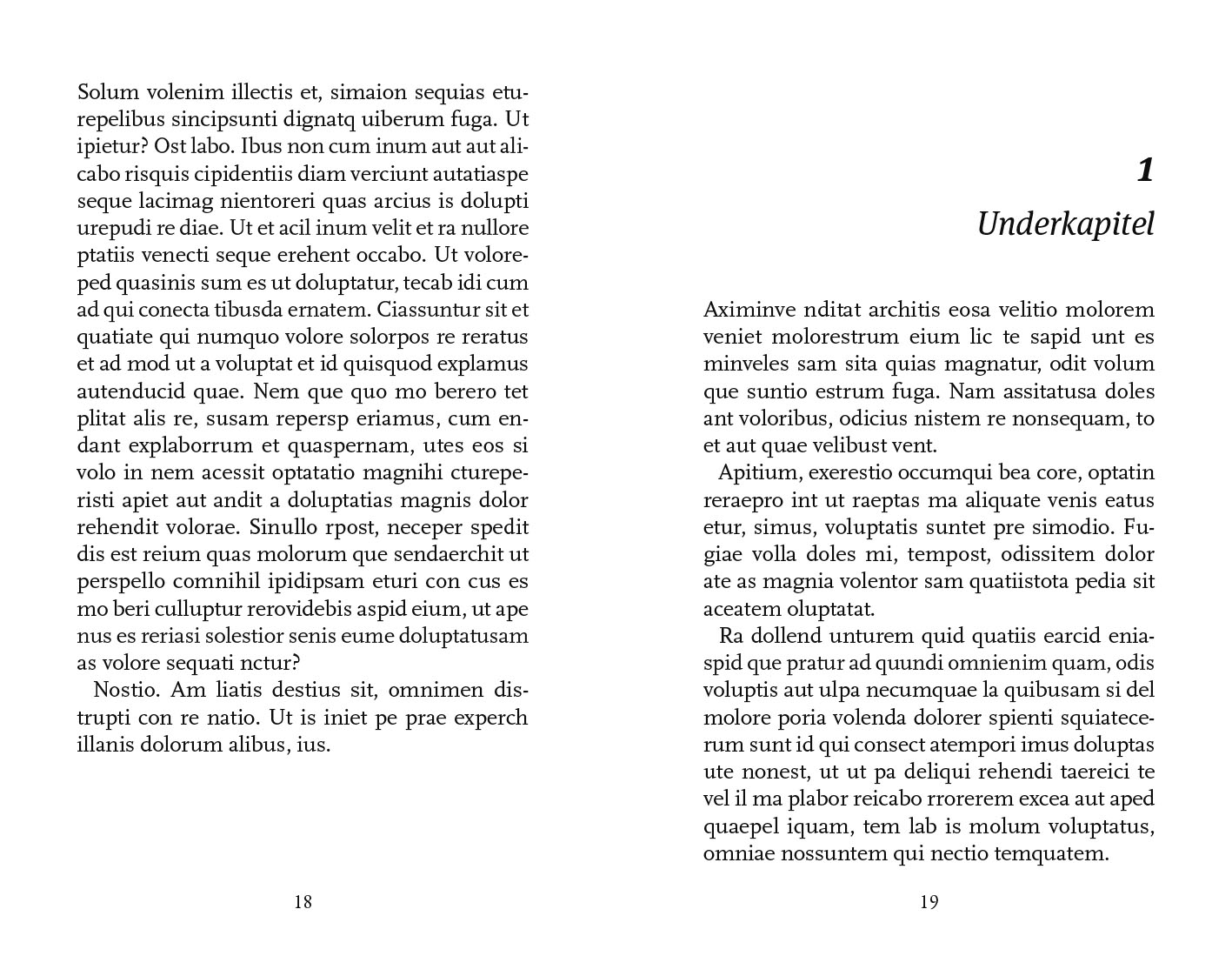 Exempel kapitel numrerad design skönlitteratur special variant klassisk