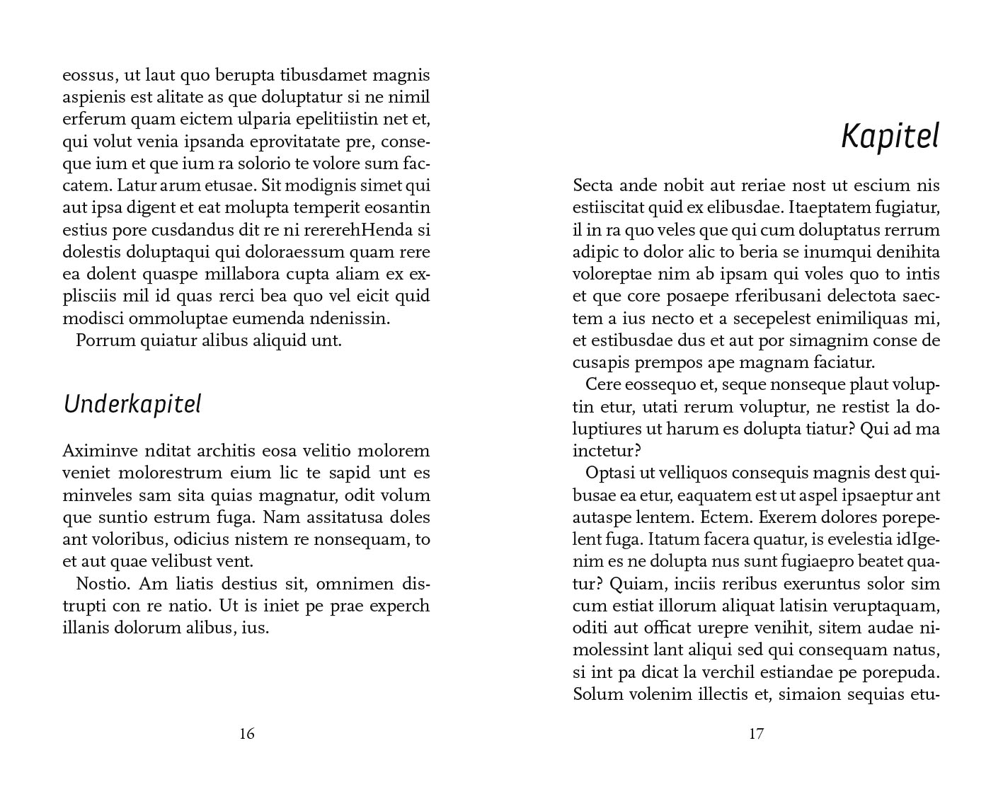 Exempel underkapitel design skönlitteratur special variant modern